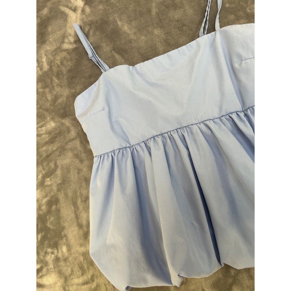 No Comment Light Blue Bubble Hem Cami Top Open Back Adjustable Straps Large